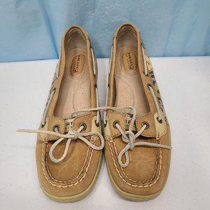 Sperry Top Sider Womens Angelfish Brown Leopard Sequin Size 9 M Boat Shoes